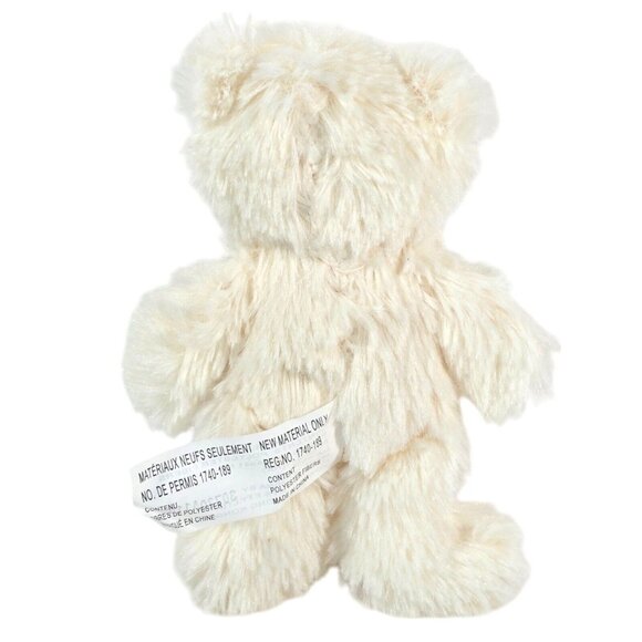 HK City Toys Cream Plush Teddy Bear Stuffed Animal Blue Satin Bow Soft Small - Picture 3 of 6